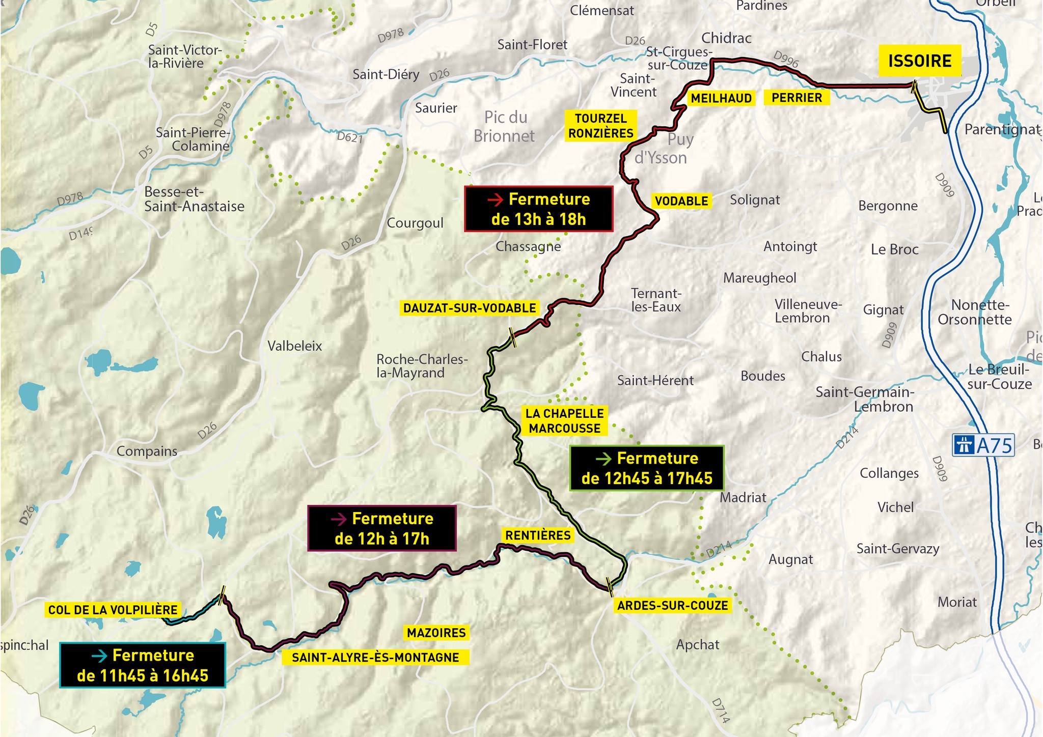 Fermetures routes Tour de france Agglo PAys d'Issoire